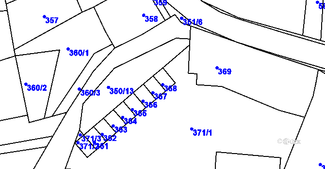 Parcela st. 368 v KÚ Koryčany, Katastrální mapa