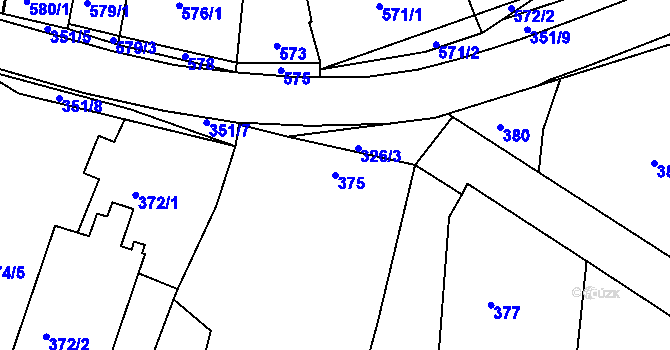 Parcela st. 375 v KÚ Koryčany, Katastrální mapa