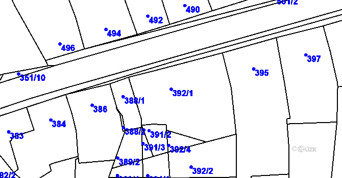 Parcela st. 392/1 v KÚ Koryčany, Katastrální mapa