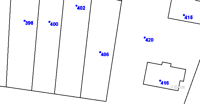 Parcela st. 406 v KÚ Koryčany, Katastrální mapa