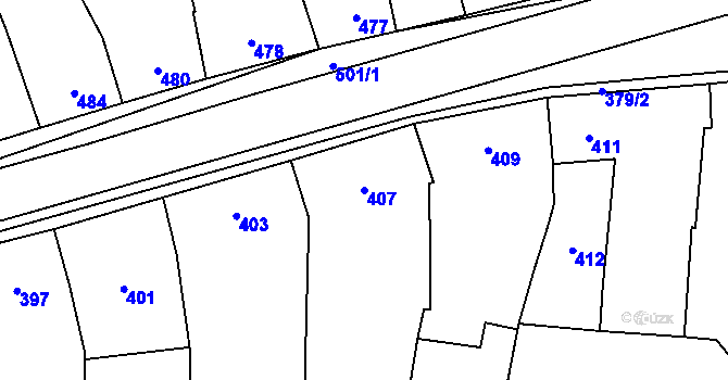 Parcela st. 407 v KÚ Koryčany, Katastrální mapa