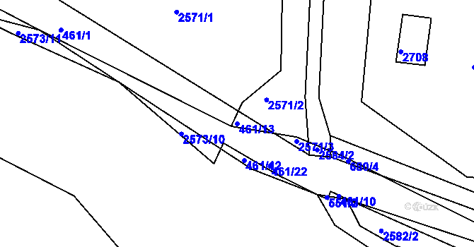 Parcela st. 461/13 v KÚ Koryčany, Katastrální mapa