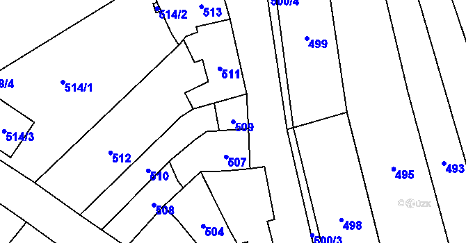 Parcela st. 509 v KÚ Koryčany, Katastrální mapa