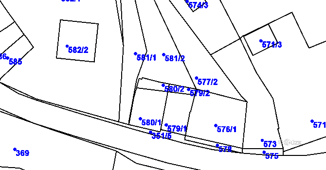 Parcela st. 580/2 v KÚ Koryčany, Katastrální mapa