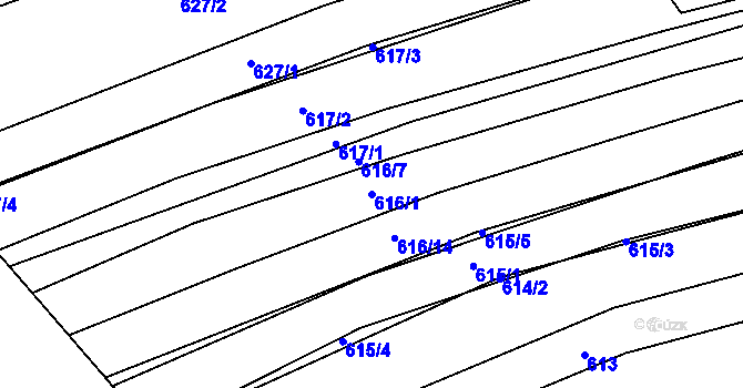 Parcela st. 616/1 v KÚ Koryčany, Katastrální mapa