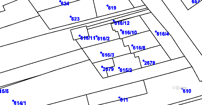 Parcela st. 616/3 v KÚ Koryčany, Katastrální mapa