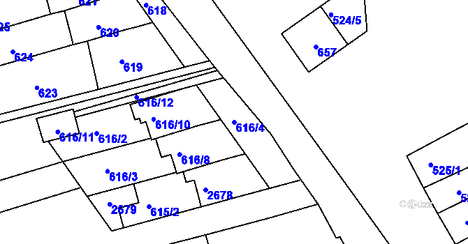Parcela st. 616/4 v KÚ Koryčany, Katastrální mapa