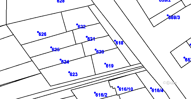 Parcela st. 620 v KÚ Koryčany, Katastrální mapa