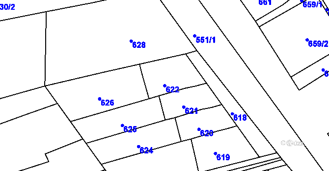 Parcela st. 622 v KÚ Koryčany, Katastrální mapa