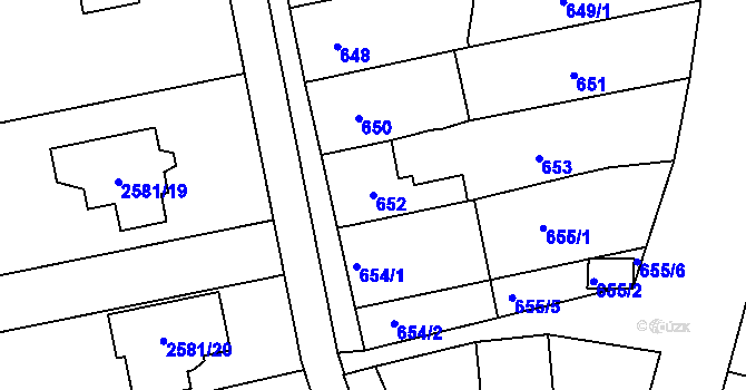 Parcela st. 652 v KÚ Koryčany, Katastrální mapa