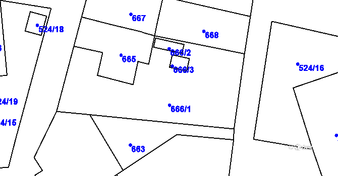 Parcela st. 666 v KÚ Koryčany, Katastrální mapa