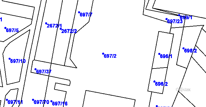 Parcela st. 697/2 v KÚ Koryčany, Katastrální mapa