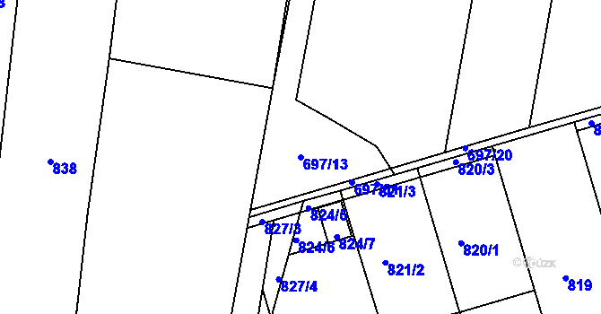 Parcela st. 697/13 v KÚ Koryčany, Katastrální mapa