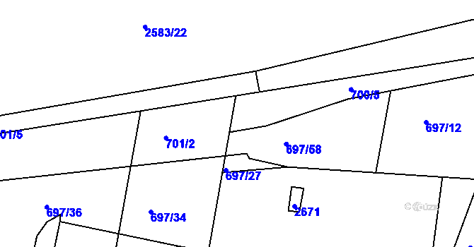 Parcela st. 701/7 v KÚ Koryčany, Katastrální mapa
