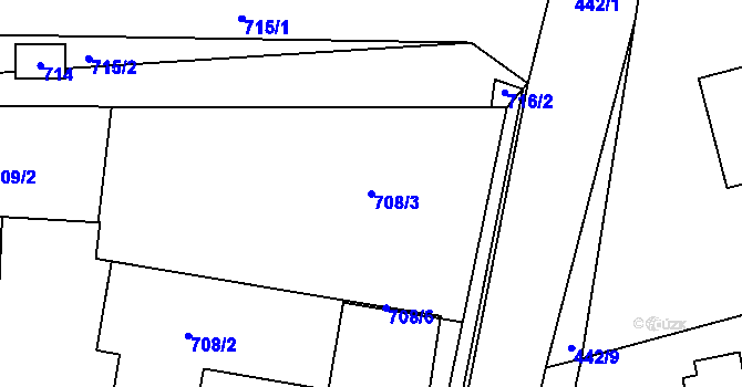 Parcela st. 708/3 v KÚ Koryčany, Katastrální mapa