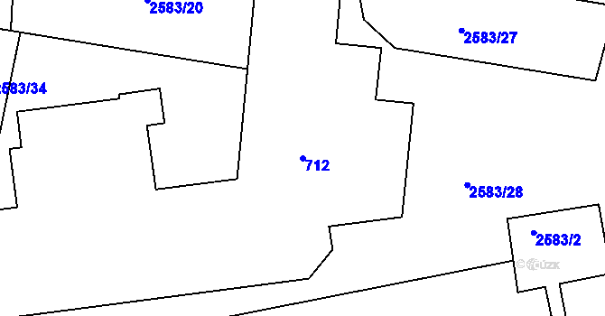 Parcela st. 712 v KÚ Koryčany, Katastrální mapa