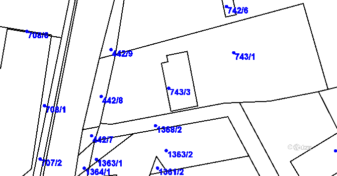 Parcela st. 743/3 v KÚ Koryčany, Katastrální mapa