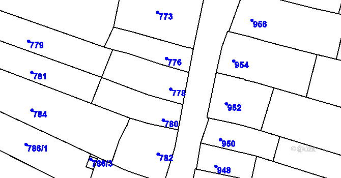 Parcela st. 778 v KÚ Koryčany, Katastrální mapa