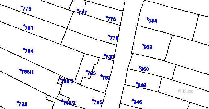 Parcela st. 780 v KÚ Koryčany, Katastrální mapa