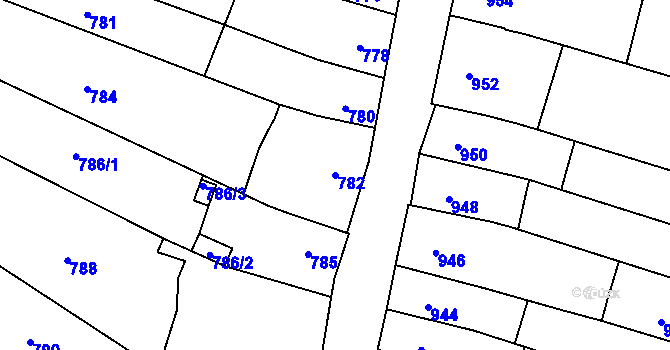 Parcela st. 782 v KÚ Koryčany, Katastrální mapa