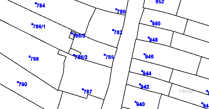 Parcela st. 785 v KÚ Koryčany, Katastrální mapa