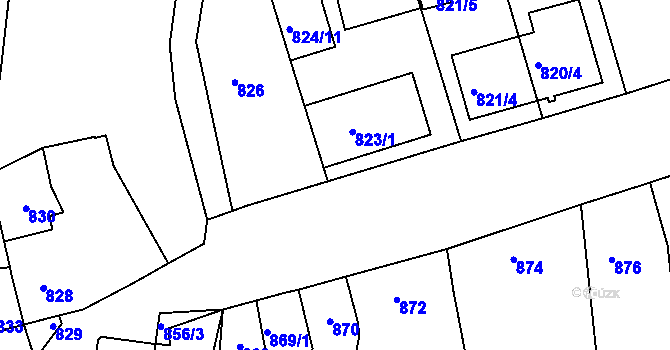 Parcela st. 823/5 v KÚ Koryčany, Katastrální mapa