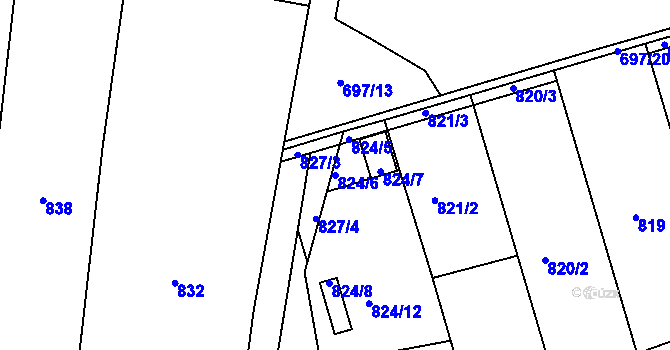 Parcela st. 824/6 v KÚ Koryčany, Katastrální mapa
