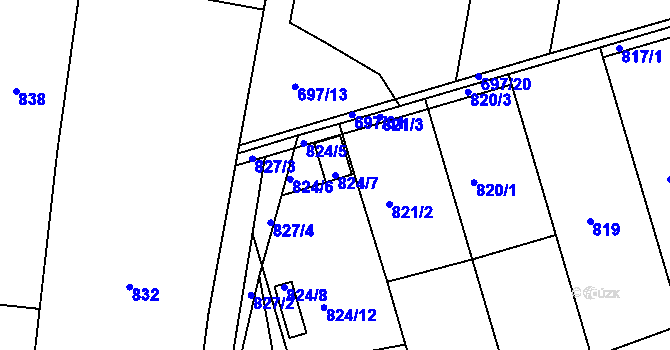 Parcela st. 824/7 v KÚ Koryčany, Katastrální mapa