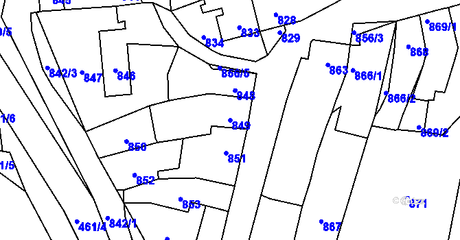 Parcela st. 849 v KÚ Koryčany, Katastrální mapa