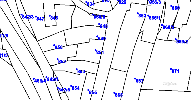 Parcela st. 851 v KÚ Koryčany, Katastrální mapa