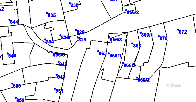 Parcela st. 863 v KÚ Koryčany, Katastrální mapa