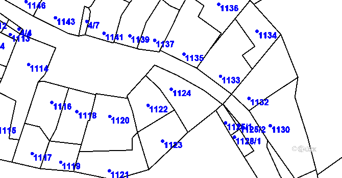 Parcela st. 1124 v KÚ Koryčany, Katastrální mapa