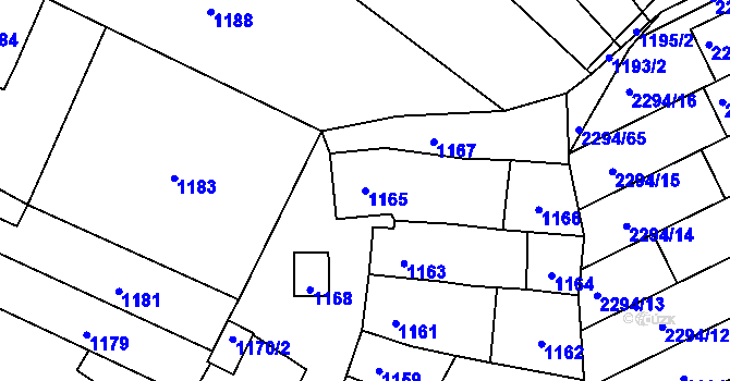 Parcela st. 1165 v KÚ Koryčany, Katastrální mapa