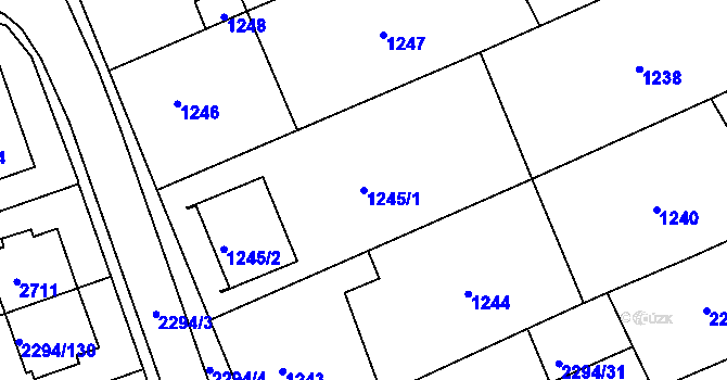 Parcela st. 1245/1 v KÚ Koryčany, Katastrální mapa