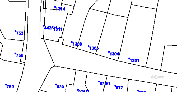 Parcela st. 1306 v KÚ Koryčany, Katastrální mapa