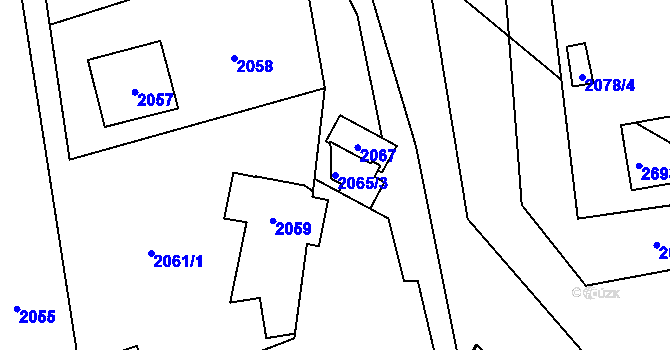 Parcela st. 2065/3 v KÚ Koryčany, Katastrální mapa