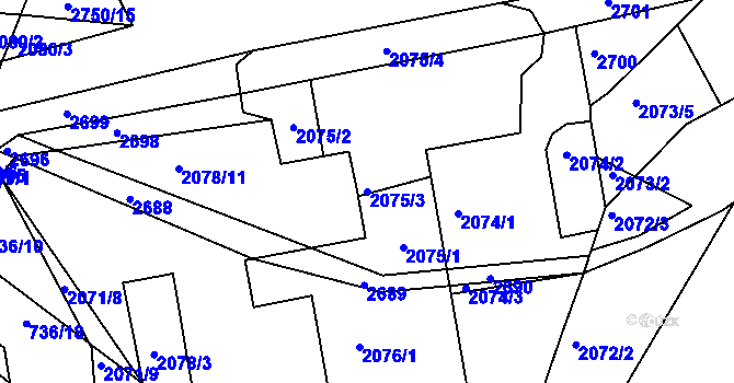 Parcela st. 2075/3 v KÚ Koryčany, Katastrální mapa