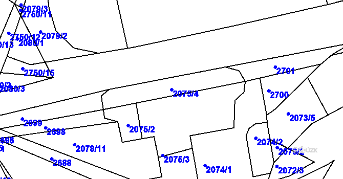 Parcela st. 2075/4 v KÚ Koryčany, Katastrální mapa