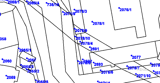 Parcela st. 2078/4 v KÚ Koryčany, Katastrální mapa