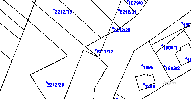 Parcela st. 2212/22 v KÚ Koryčany, Katastrální mapa