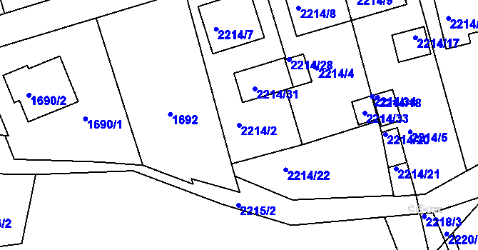 Parcela st. 2214/2 v KÚ Koryčany, Katastrální mapa