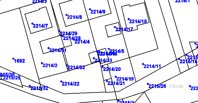 Parcela st. 2214/18 v KÚ Koryčany, Katastrální mapa