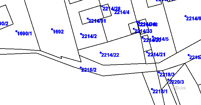 Parcela st. 2214/22 v KÚ Koryčany, Katastrální mapa