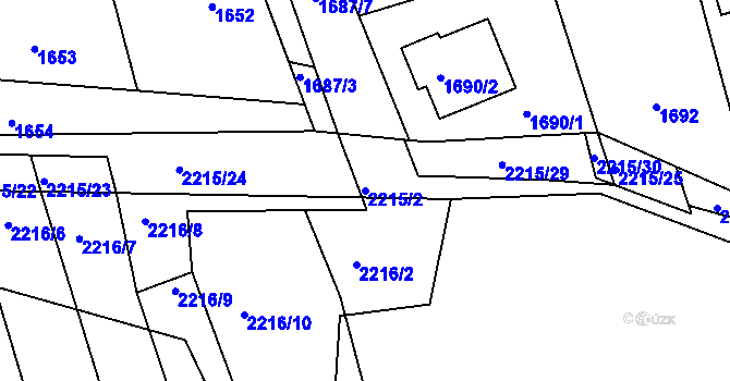 Parcela st. 2215/2 v KÚ Koryčany, Katastrální mapa