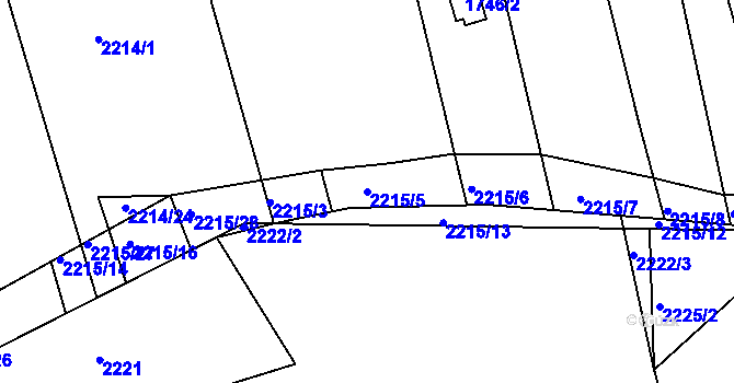 Parcela st. 2215/5 v KÚ Koryčany, Katastrální mapa