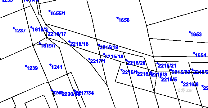 Parcela st. 2215/18 v KÚ Koryčany, Katastrální mapa