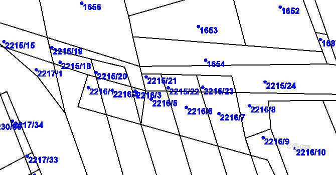 Parcela st. 2215/22 v KÚ Koryčany, Katastrální mapa