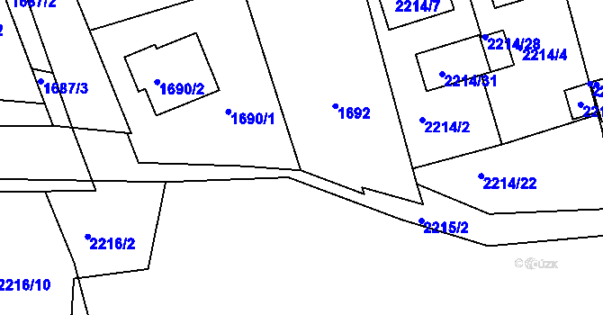 Parcela st. 2215/25 v KÚ Koryčany, Katastrální mapa