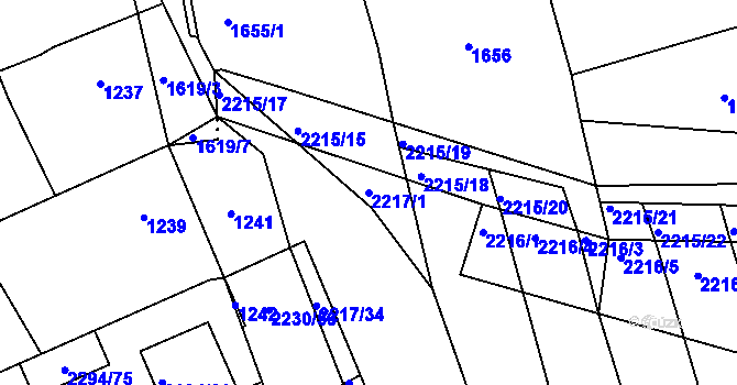 Parcela st. 2217/1 v KÚ Koryčany, Katastrální mapa