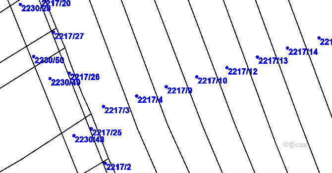 Parcela st. 2217/9 v KÚ Koryčany, Katastrální mapa